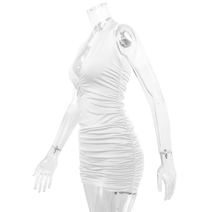 Sexy Deep V Evening Party Sleeveless Backlss Dress 2024 Summer Short White Halter Dresses Women Tight Club Mini Dress Clubwear