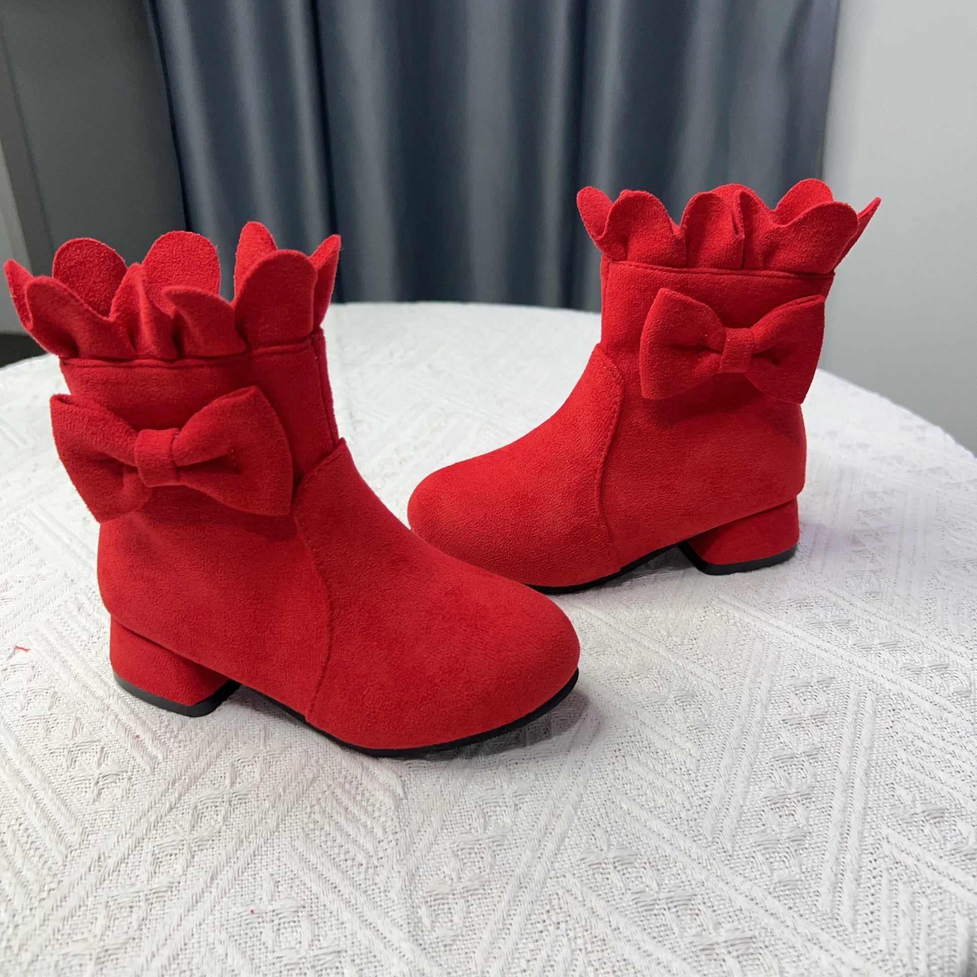 Spring Autumn Bow Girls Fashion Toddler Boots PU Leather Low Heel Kids Princess Boots Party Zip Children Ankle Baby Girl Shoes