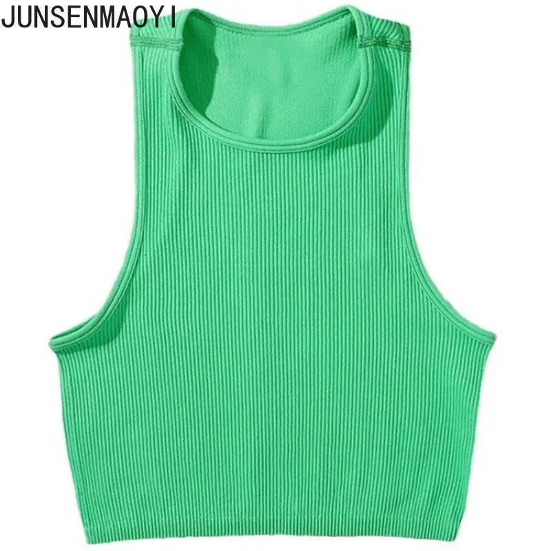 DIY Print Customize Sleeveless Vest Women's Summer High Waist Short Crop Top Fitness Running Yoga Clothes Slim Fast Dry Clothes Emerald green