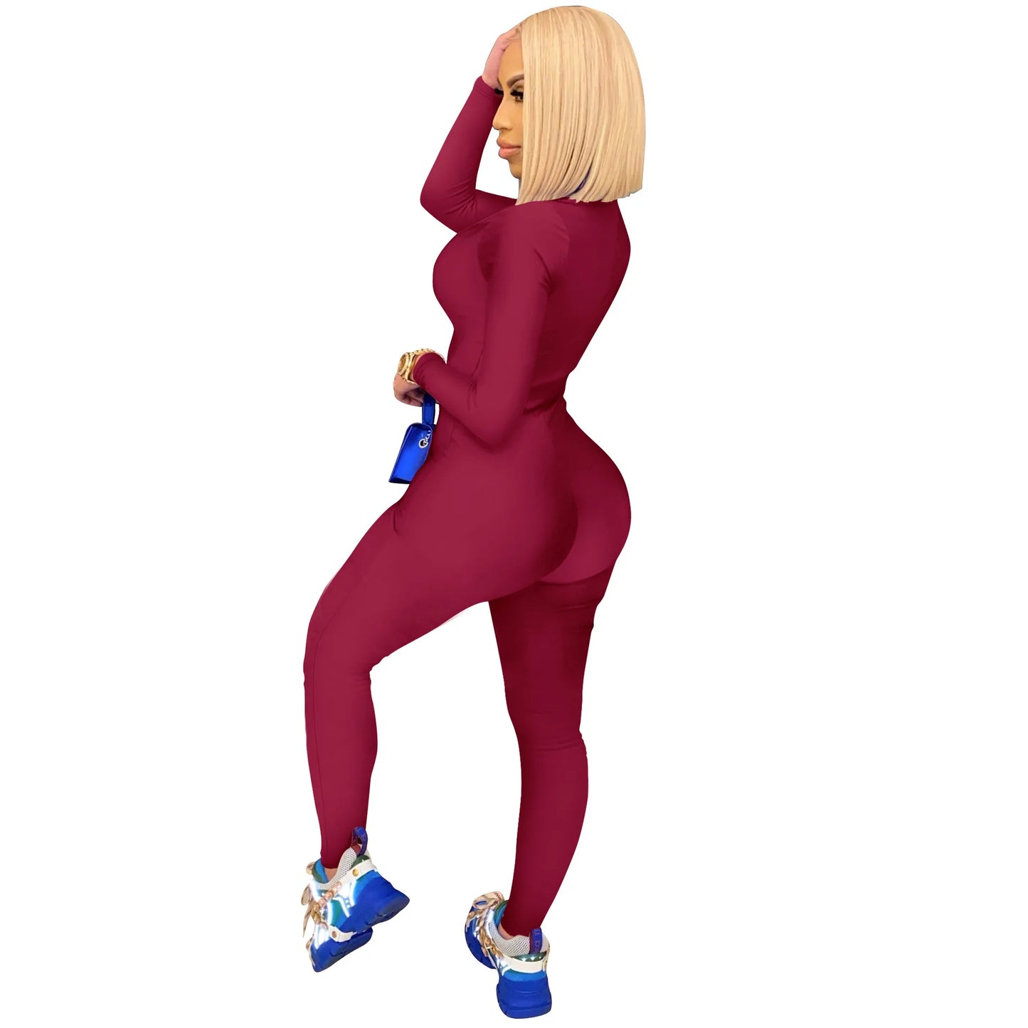 Women's Bodycon One-piece Jumpsuit Long Sleeved Big Zipper Female Casual Sport Workout Skinny Activity Wear Overalls Tops Badiee Stylez