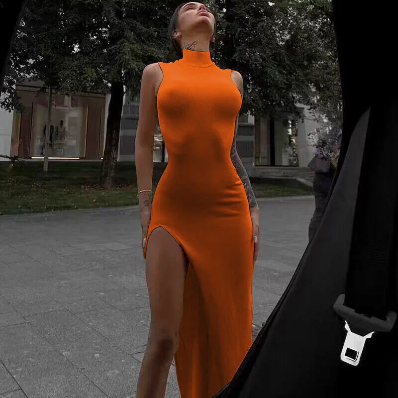 Women Neck-mounted Dress Fold Sexy Backless Elegant Party Cocktail Prom Dresses Beach Holiday Long Evening Dresses Vestidos orange