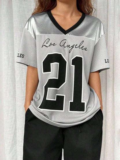 Pink V-neck Fashionable Casual Short Sleeved T-shirt Women Summer Quick Drying Breathable Sportswear Oversized Top Clothing SYF011104