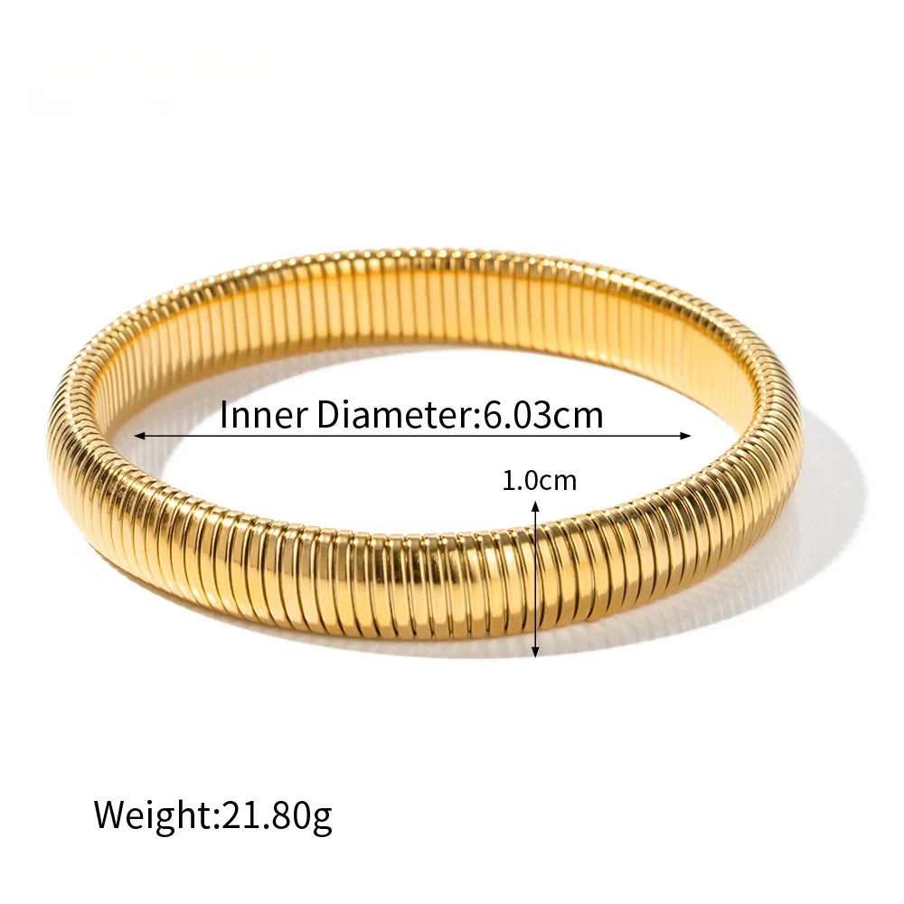 Stainless Steel Texture Flex Snake Chain Cuff Bracelet 18k Gold Plated Wide Bracelet Bangle Fashion Jewelry Women Gifts Badiee Stylez