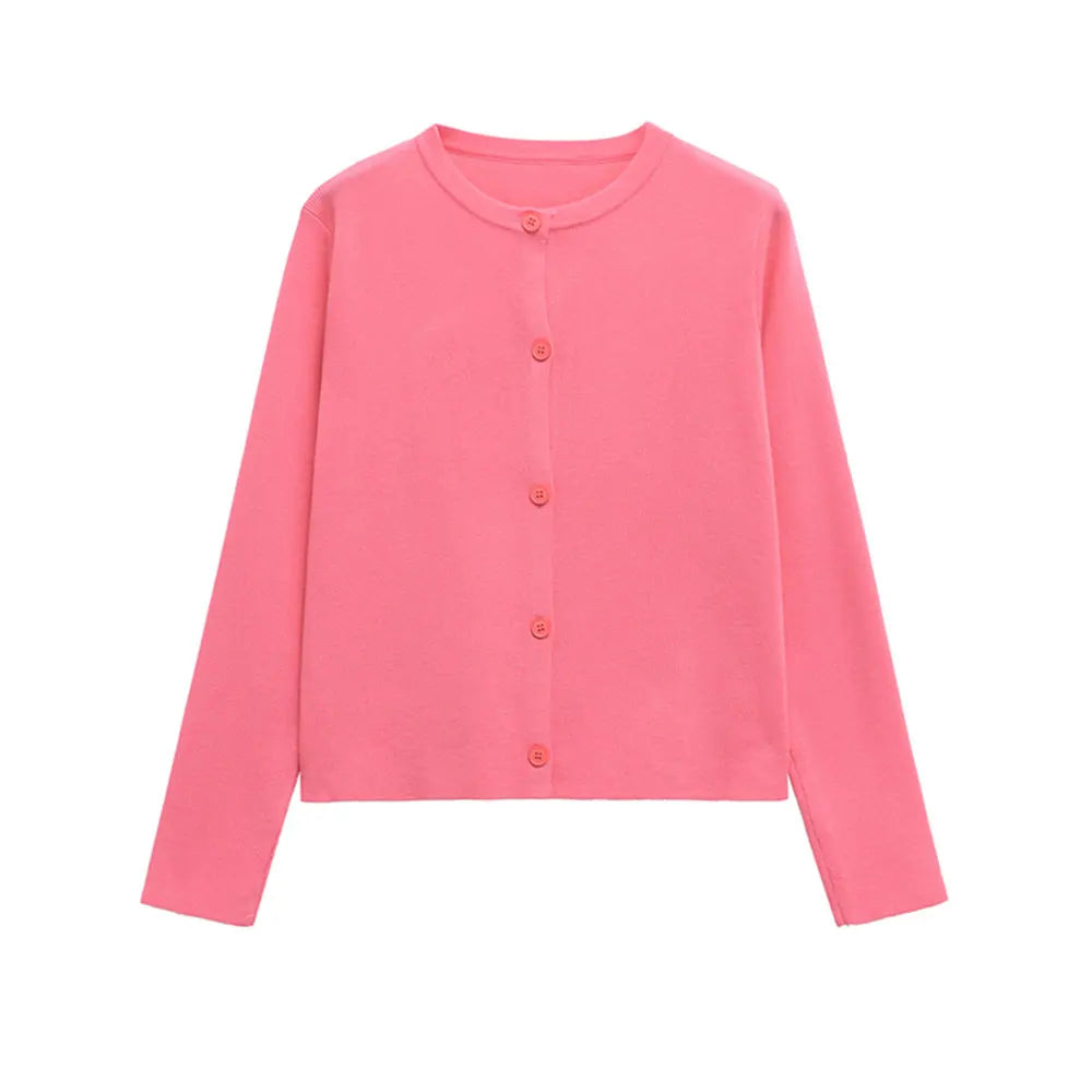 TRZA Women's Knit Cardigan Sweater O-Neck Long Sleeve Chic Outerwear Fashion Front Button Female Top as picture 1