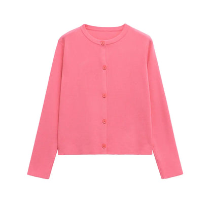 TRZA Women's Knit Cardigan Sweater O-Neck Long Sleeve Chic Outerwear Fashion Front Button Female Top as picture 1