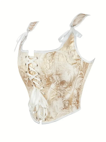 Blue Jacquard Corset Sexy Shoulder Straps Overbust Bustiers Crop Top Lace Up Brocade Vest Lingerie Gothic For Women Outfit