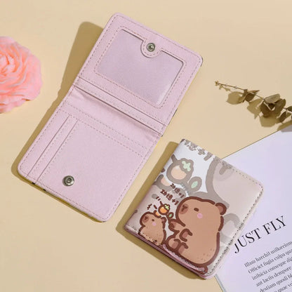 Vintage Bear and Rabbit Short Wallet Multi Slot Portable Money Bag PU Coin Purse Girl Style 1