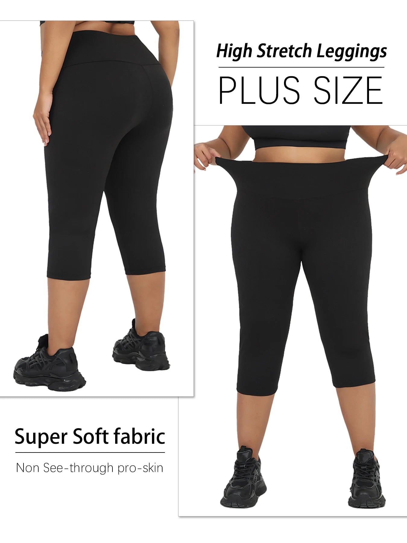 Plus Size Leggings for Women Super soft High Waisted Tummy Control Yoga Capri Pants No See Through Workout Running Leggings
