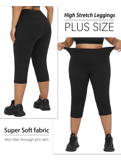 Plus Size Leggings for Women Super soft High Waisted Tummy Control Yoga Capri Pants No See Through Workout Running Leggings