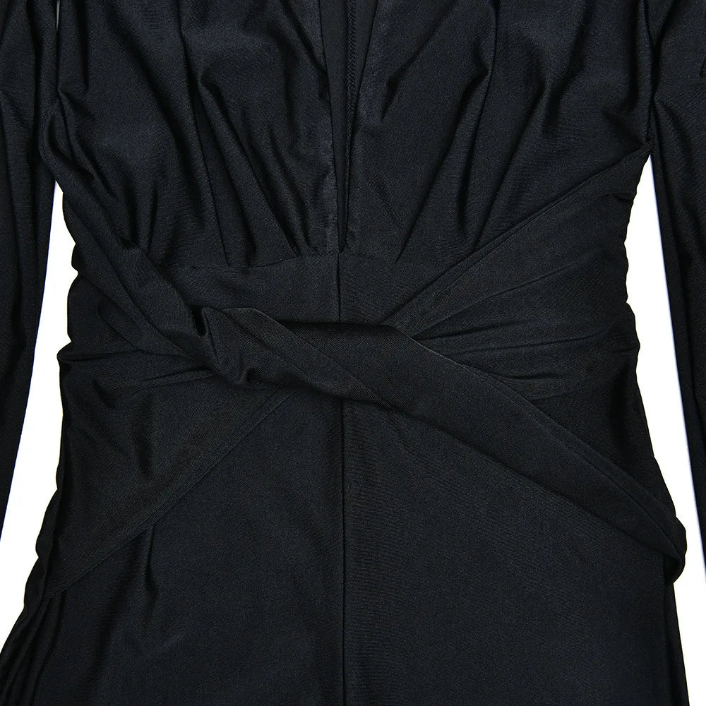 JUISSA MO Sexy Deep V-neck Ruched Women Jumpsuit Long Sleeve High Waist Playsuit Female Winter Bodycon Elegant Sporty Clothing Badiee Stylez