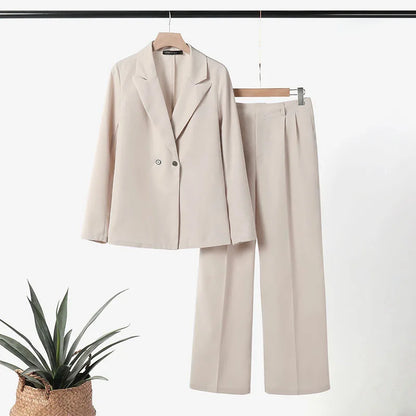 ZANZEA Korean Fashion Blazer Tops 2pcs Suits Autumn 2024 Solid Color Women Elegant Pant Sets Trousers Commute Blazer Suits Beige
