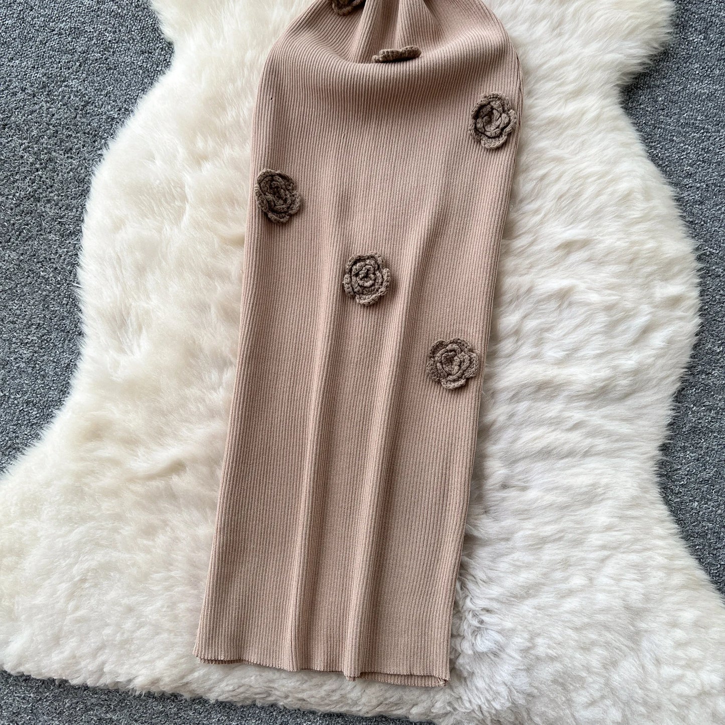 SINGREINY Knitted 3D Flower Chic Dress Sleeveless Slim Solid Elastic Sundress Women Summer Casual Fashion Bodycon Long Dresses