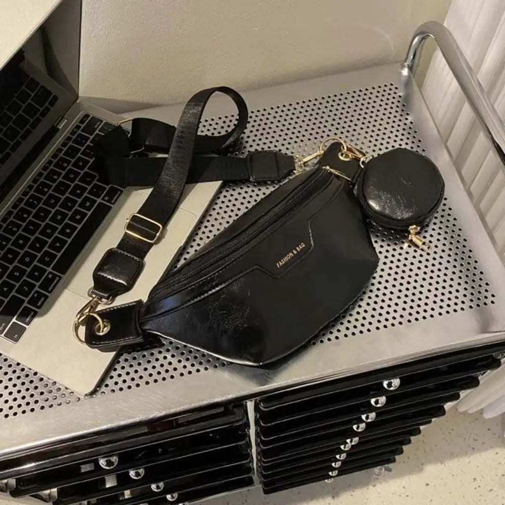 Portable Fanny Packs PU Chest Bag With Coin Purse Korean Style Banana Bag Half Moon Bag Large Capcity Running Waist Bag Men