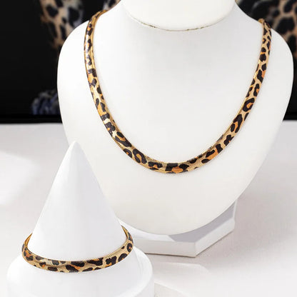 2PCS Leopard Print Snake Chain Bracelet Necklace Set For Women Fashion Jewelry Daily Wear Accessories Trendy New Styles Gifts Badiee Stylez