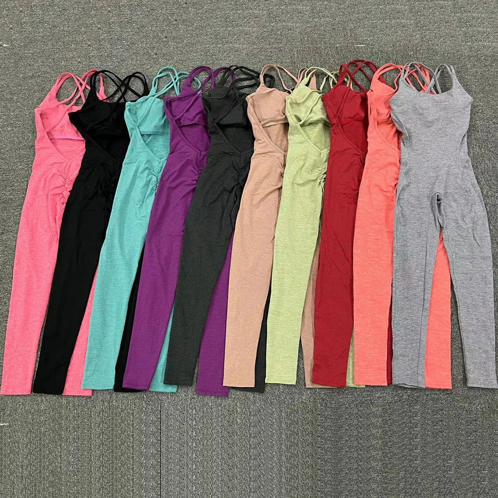 Pad Cross Back Women 2025 Fitness Gym One Piece Jumpsuit Leggings Workout Pant Female Shorts Active Wear Sport Outfit Suit XP116 Badiee Stylez