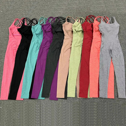 Pad Cross Back Women 2025 Fitness Gym One Piece Jumpsuit Leggings Workout Pant Female Shorts Active Wear Sport Outfit Suit XP116 Badiee Stylez