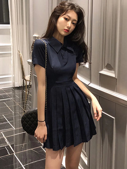 Hebe Sle Retro Collar Little Bla Dr Women Sweet And Spicy Waist Cinching Summer ort Sve High Waist A-Line Dr