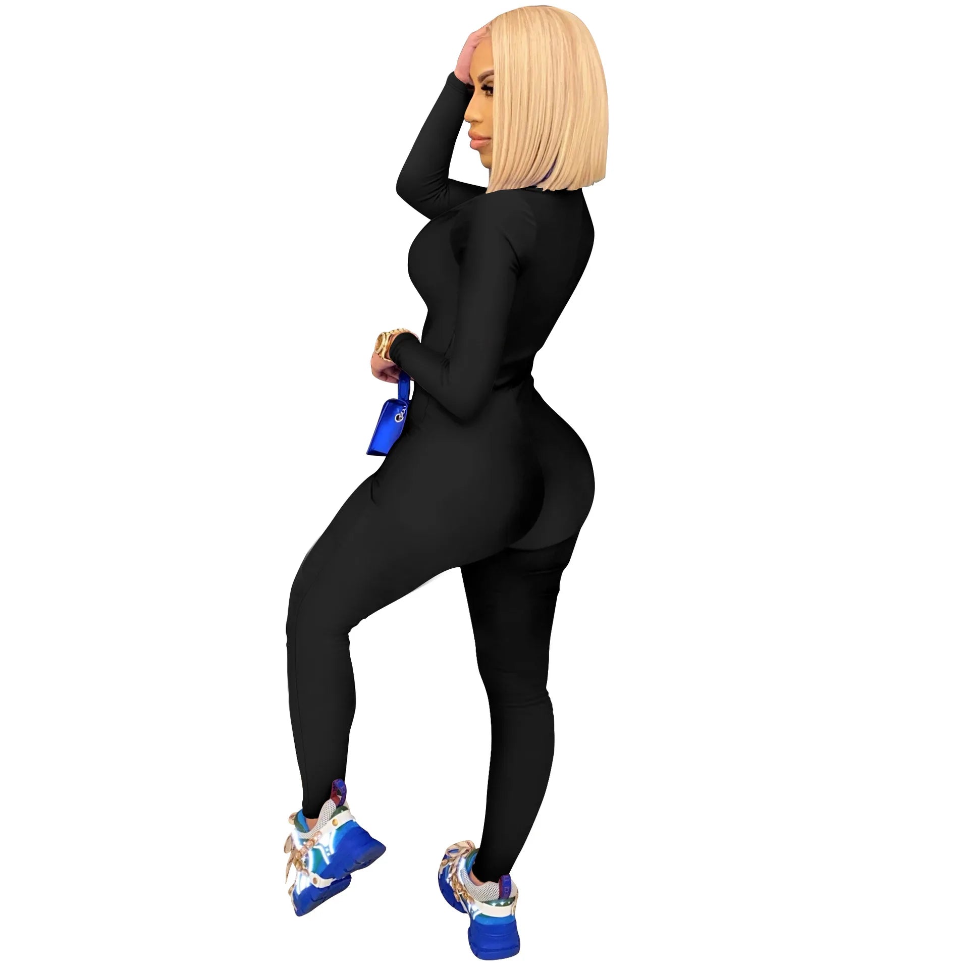 Women's Bodycon One-piece Jumpsuit Long Sleeved Big Zipper Female Casual Sport Workout Skinny Activity Wear Overalls Tops Badiee Stylez