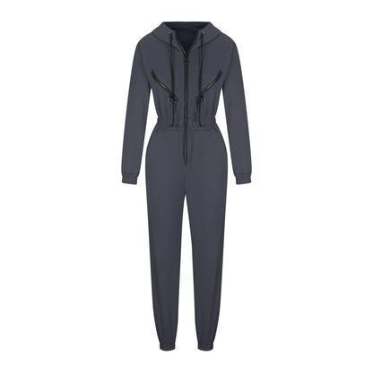 Autumn Women's Monochrome Long-Sleeved Jumpsuit Solid Color Zip-up Sportswear Female Winter Casual Tracksuit Fashionable Hoodies Badiee Stylez