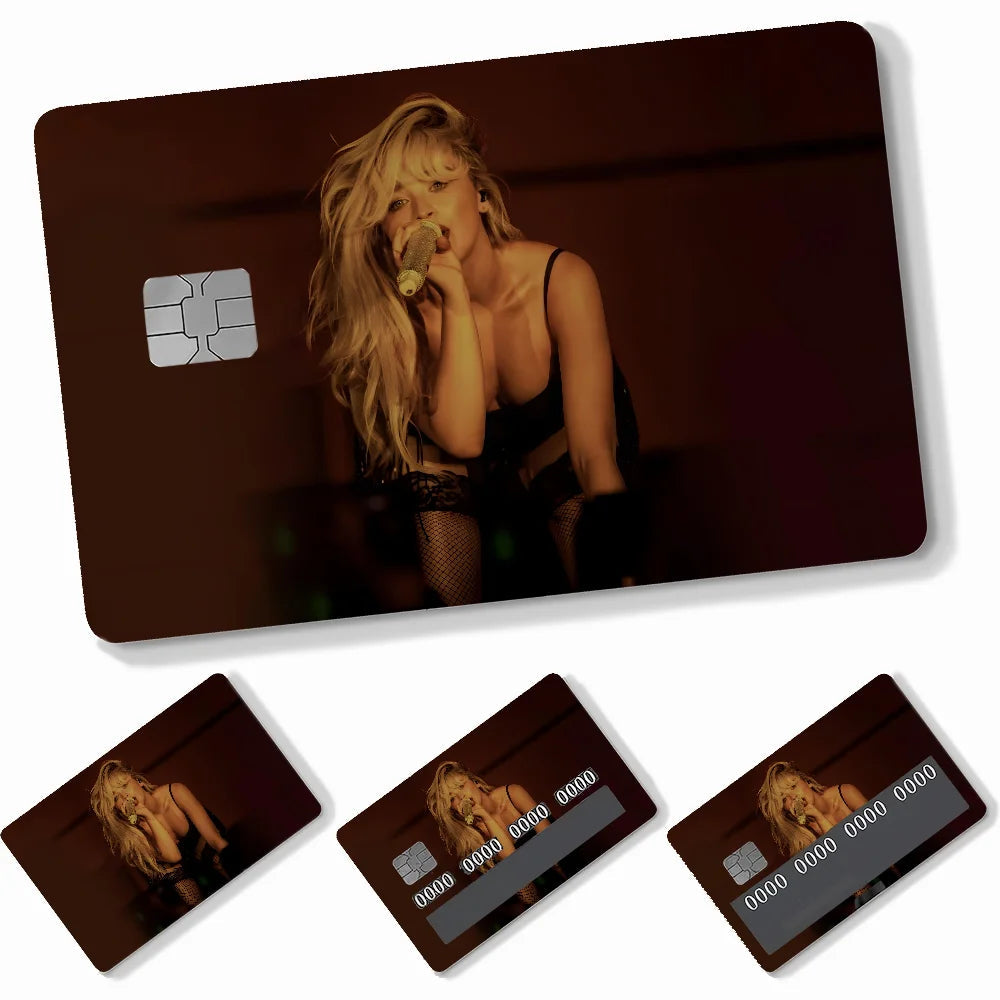 Singer S-Sabrina C-Carpenter Card Stickers 4pcs PVC Credit Card Skin Stickers Removable Self-adhesive Protective Film Badiee Stylez