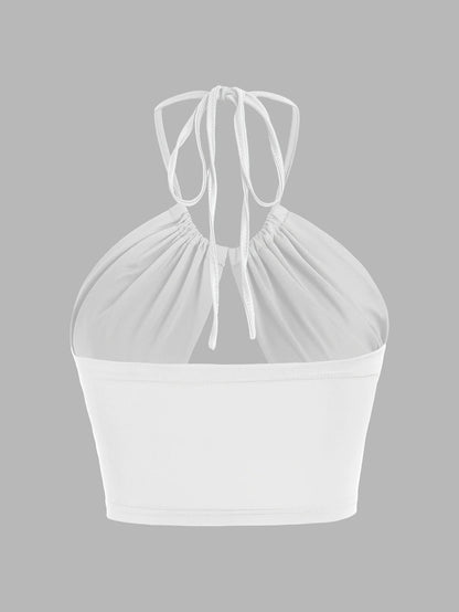 Europe and the United States solid color hanging neck small tube top hollowed out umbilical slim hot girl suspender vest