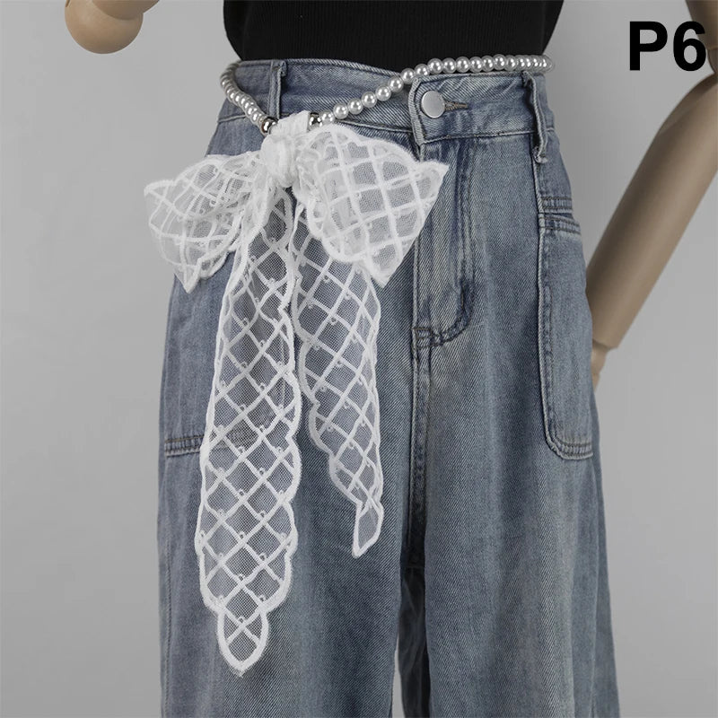 High-Quality Retro Silk Scarf Featuring Lace; Versatile Long Streamer Headband P6