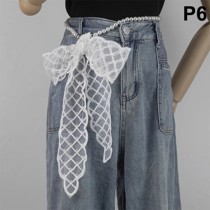 High-Quality Retro Silk Scarf Featuring Lace; Versatile Long Streamer Headband P6