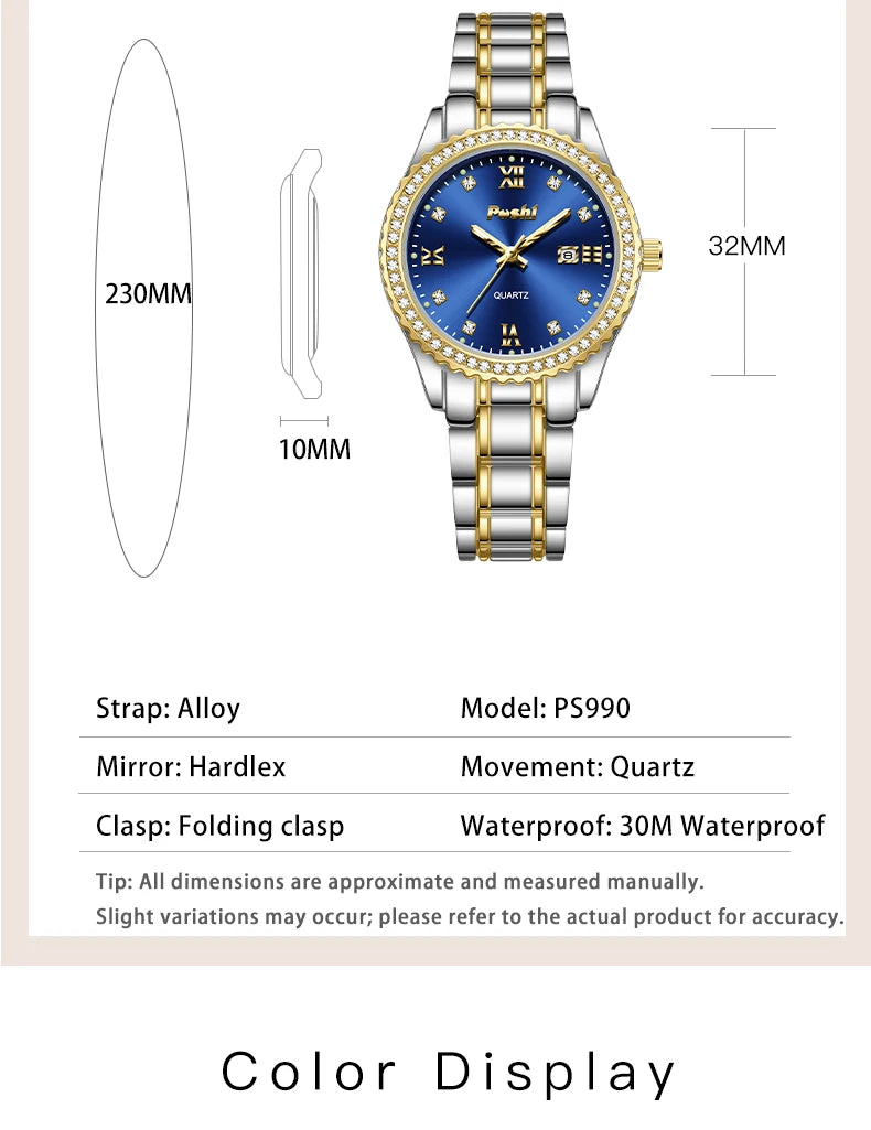 POSHI 990 Fashion Women Watch Elegant Business Quartz Wristwatch Lady Casuan Dress Watches With Date Display Original Clock