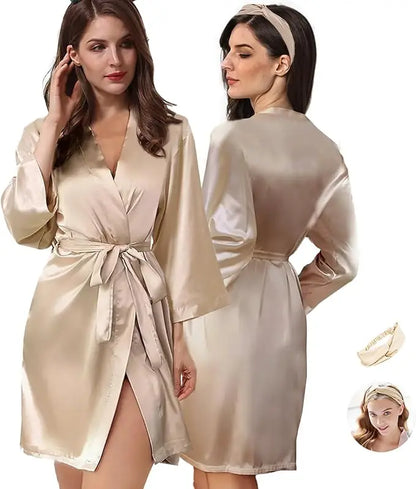2Pcs Womens Floral Kimono Robe Silk Robes Bride Bridesmaid Satin Robes Bridal Dressing Gown Silky Bathrobe As the photo show 6 One Size