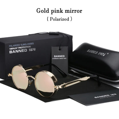 2022 HD Polarized Round Metal Sunglasses UV400 Men's Sun glasses Feminin Women's Vintage Gafas De Sol Metal Goggles With box pink original box