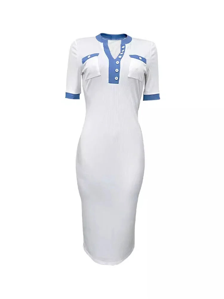 Wmstar Women Dress Summer Short Sleeve Round Neck Slim Female Streetwear Vacation Casual Bodycon Soft Sweet Sexy Fashion Dress