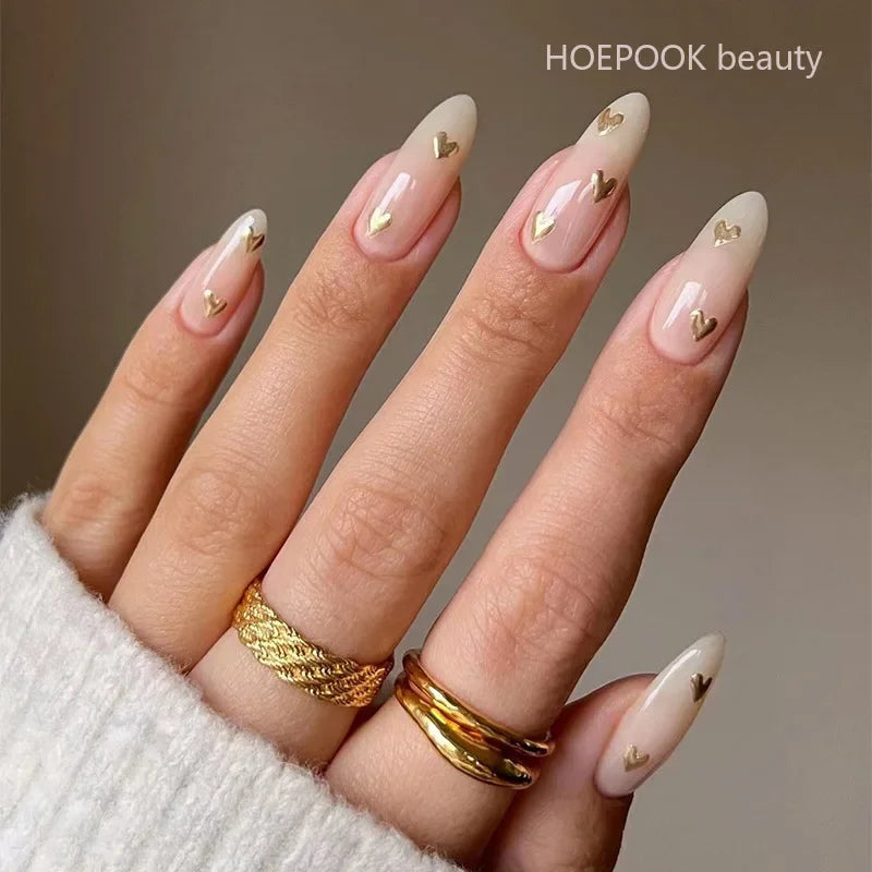 24pcs Nude French Fake Nails White Edge Almond False Nails Art Full Coverage Removable Waterproof Artificial Press on Nail JP1563