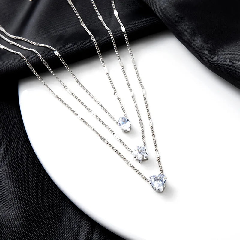 Trendy Zircon Pendant Necklace For Women Multilayer Chain Choker Fashion Female Party Shiny Jewelry Gift Badiee Stylez