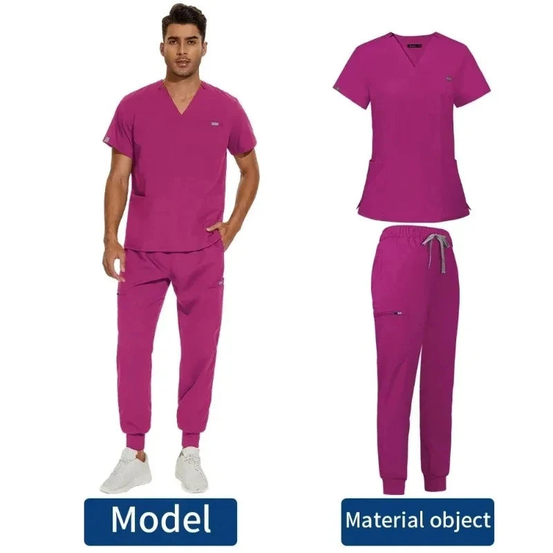 Men Scrubs Suit Plug Size Medical Uniforms V Neck Scrub Top Short Sleeve Pure Cotton Medical Pants Loose Nursing Workwear Doctor Badiee Stylez