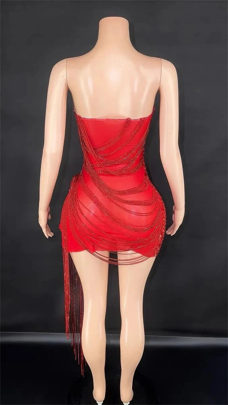 STOCK Sparkly Rhinestone Fringe Dress Women Sexy Birthday Wedding Party Prom Drag Queen Costume Outfit Stage Wear Festival