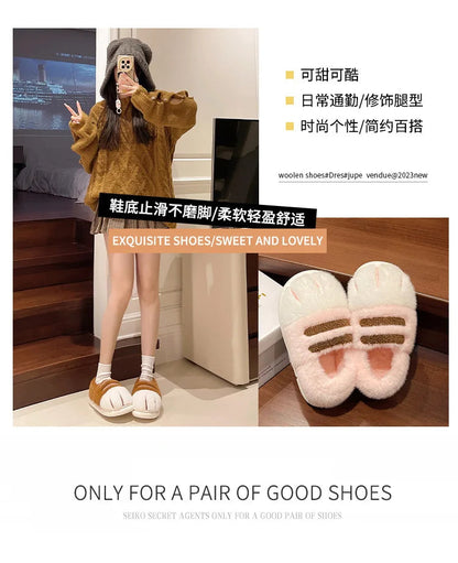 New Adorable Kitty Claw Slippers Women's Home Shoes Non Slip Furry Mules Female Fashion Warm Fluffy Slides Outdoor Cat Slippers Badiee Stylez