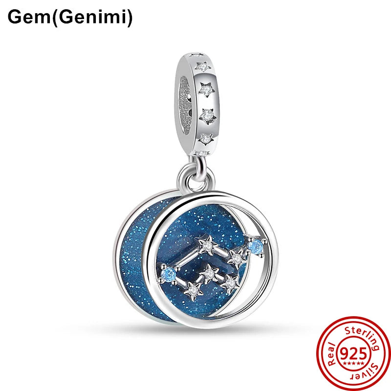 Authentic 925 Sterling Silver Sparkling Aries Leo Scorpio 12 Zodiac Signs Constellation Charm Beads Fit Pantaro Bracelet Jewelry N477