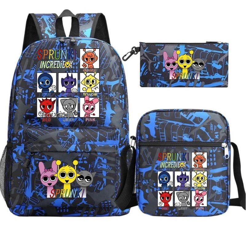 Hot Backpacks New Sprunki Students 3 PCS Set School Bag Teen Girl Boy Back To School Gift Leisure Mochila Teens Travel Bags Picture Color 17 16 inch