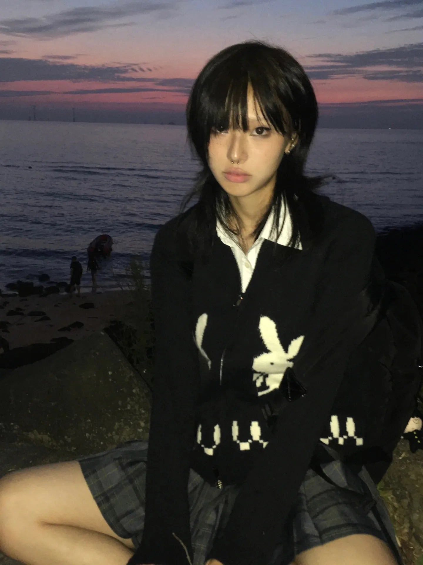 Karrram Japanese Y2k Knit Cardigans Vintage Rabbit Embroidery Zipper Knitwear Harajuku 2000s Korean Knitted Coat Preppy Style