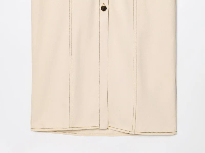 ETJ 2025 summer new TRAF women's elegant fashion waist pleated V-neck short-sleeved temperament denim MIDI dress