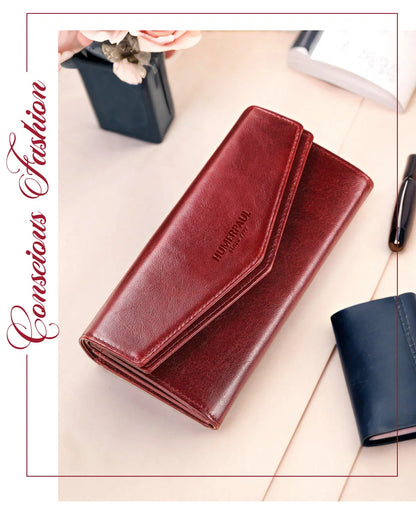 HUMERPAUL Women' s Wallet Top Layer Leather Long Cell Phone Bag with RFID Card Holder Large Capacity Luxury ﻿Ladies Handbags