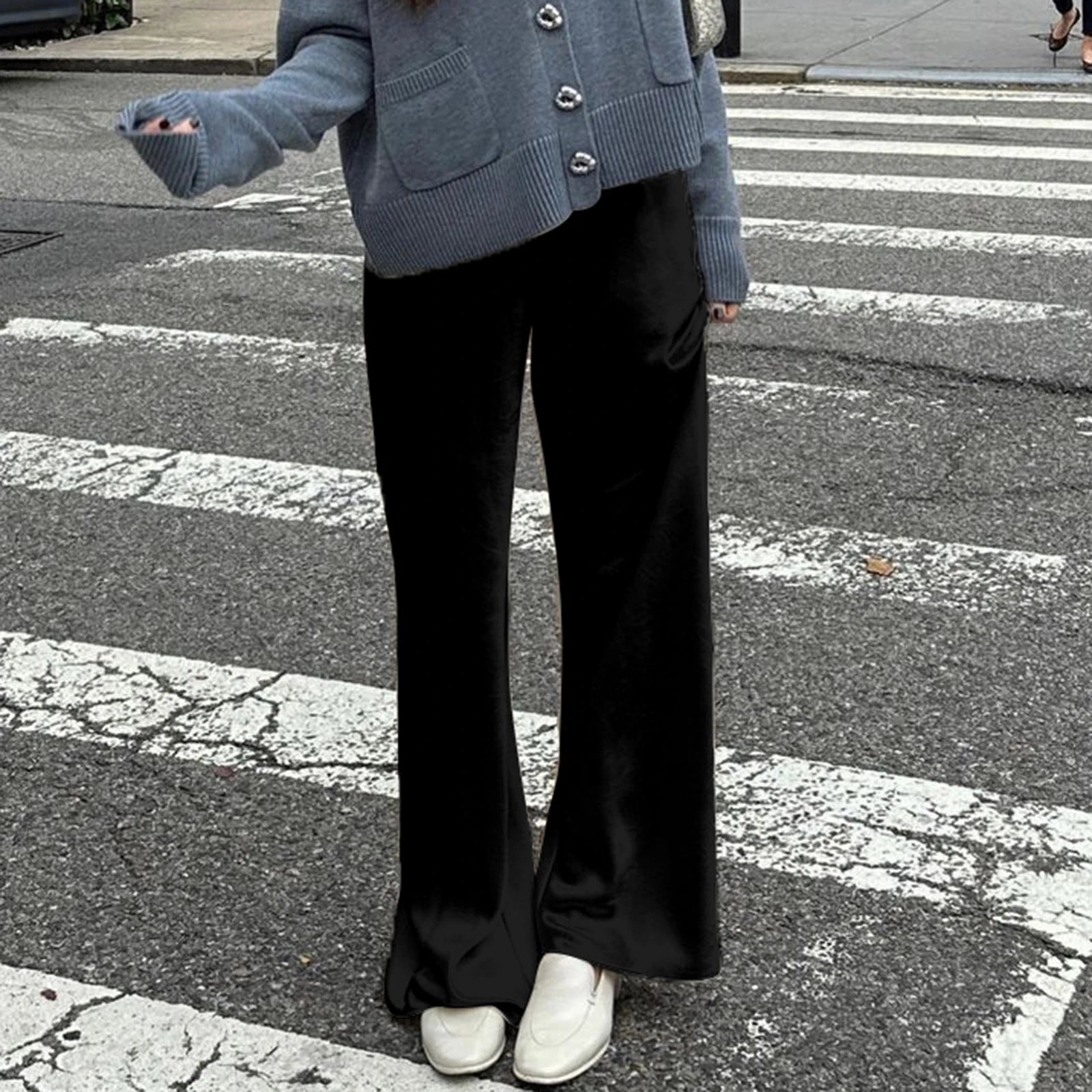 Solid Color Satin Wide Leg Dress Pants Women's Stylish Elastic Waist Loose Fit Long Trousers Streetwear Badiee Stylez