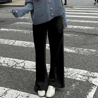 Solid Color Satin Wide Leg Dress Pants Women's Stylish Elastic Waist Loose Fit Long Trousers Streetwear Badiee Stylez