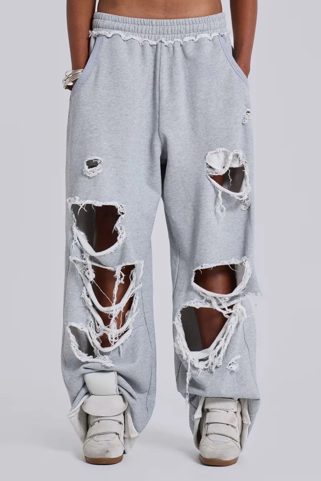 Women Baggy Sweatpants Casual Y2K Hip Hop Grunge Wide Leg Hole Loose Ripped pants Oversized Streetwear Trousers Badiee Stylez