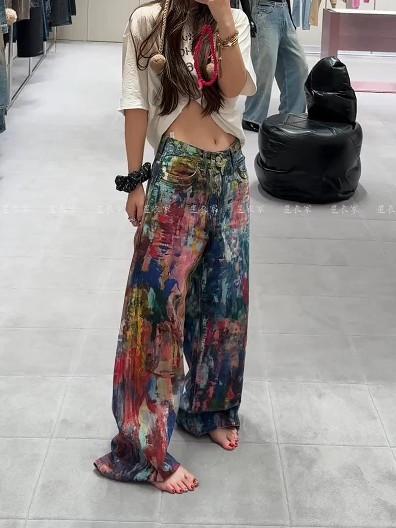 Y2k Jeans New Harajuku Hip Hop Camouflage Retro Oversize Denim Pants Fashion Women Clothing Straight Leg Wide Leg Jeans Streetwe