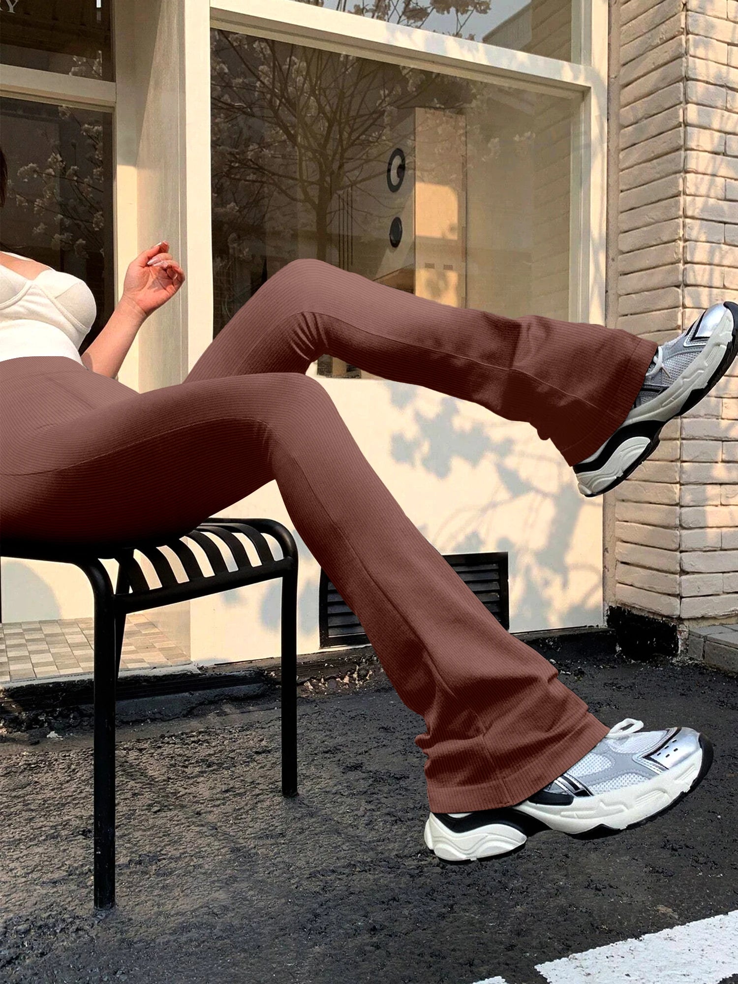 Women's Fashion Trousers Solid Colour High-waisted Flared Pants Slim and Skinny Women's Dragging Trousers Versatile Female Pants