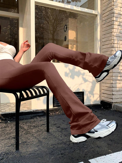 Women's Fashion Trousers Solid Colour High-waisted Flared Pants Slim and Skinny Women's Dragging Trousers Versatile Female Pants