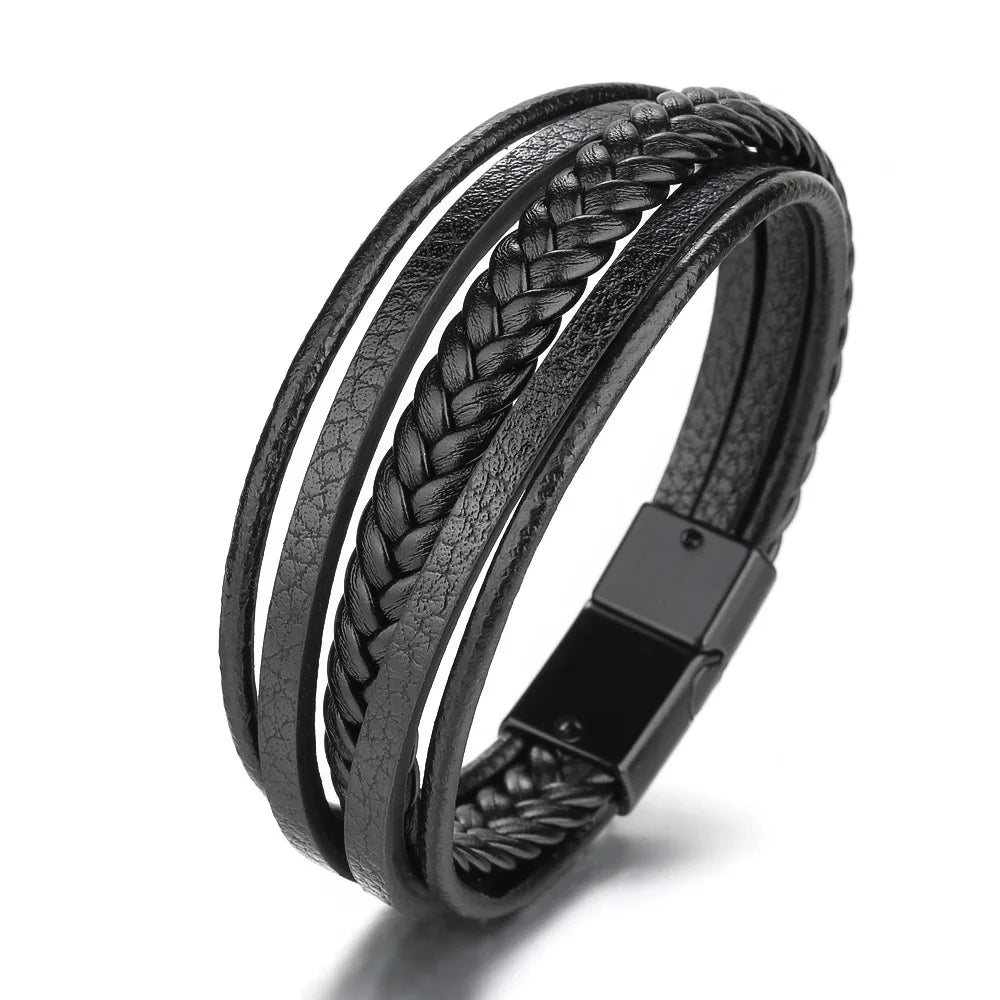 Trendy Leather Bracelets For Men Stainless Steel Bracelet 21CM Multilayer Braided Rope Bracelets for Male Jewelry Gifts 31 21