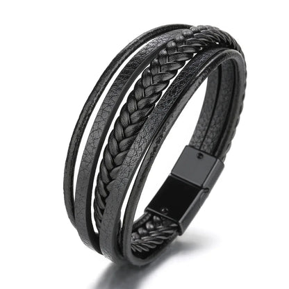 Trendy Leather Bracelets For Men Stainless Steel Bracelet 21CM Multilayer Braided Rope Bracelets for Male Jewelry Gifts 31 21