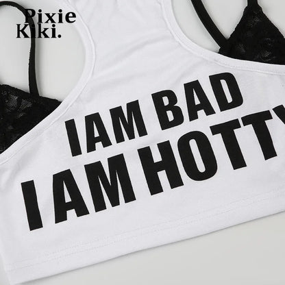 PixieKiki Letter Print Fake Two Pieces Racerback Tank Top Women Trendy Clothes 2024 Summer Y2k Crop Tops Streetwear P67-CA10